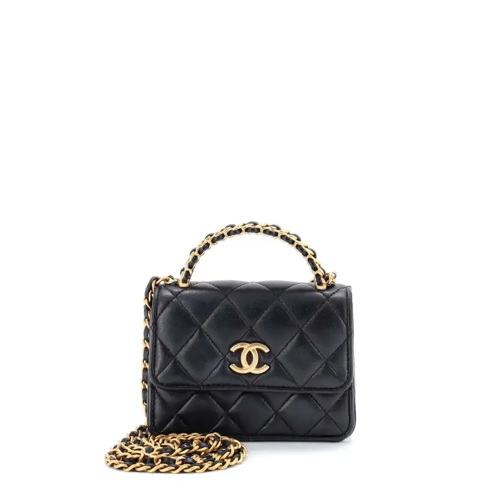 Chanel Woven Top Handle Cc Flap Clutch #219385C44B